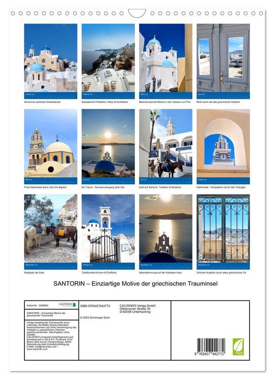 Produktbild: SANTORIN &ndash; Einziartige Motive der griechischen Trauminsel (Wandkalender 2026 DIN A3 hoch), CALVENDO Monatskalender