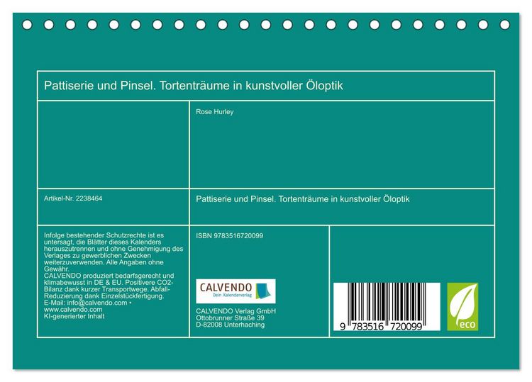 Produktbild: Pattiserie und Pinsel. Tortentr&auml;ume in kunstvoller &Ouml;loptik (Tischkalender 2026 DIN A5 quer), CALVENDO Monatskalender
