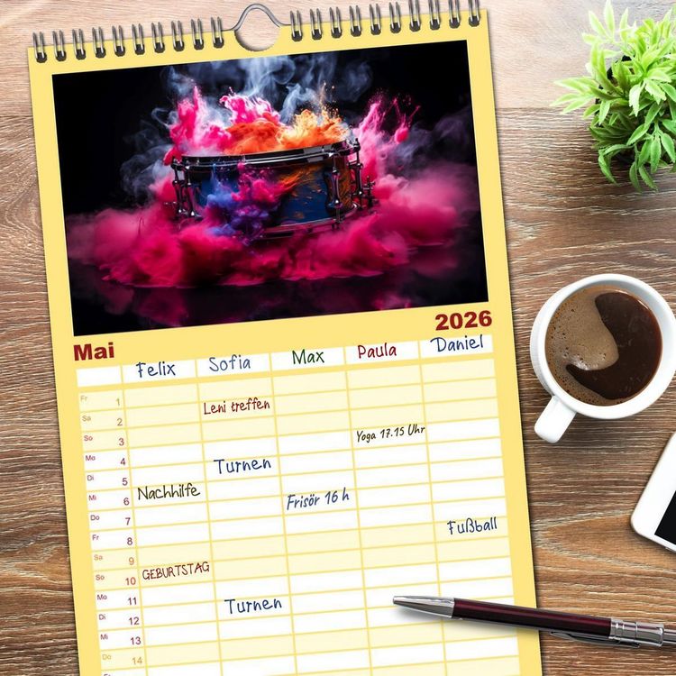 Produktbild: Familienplaner 2026 - Konzert der Farben mit 5 Spalten (Wandkalender, 21 x 45 cm) CALVENDO