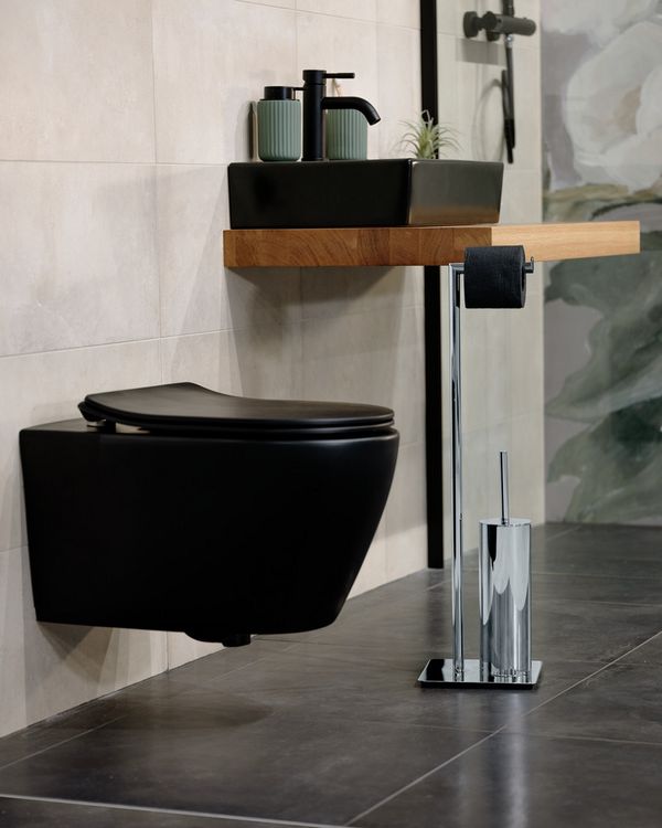 Produktbild: Stand WC-Garnitur Mod. Recco, WC-B&uuml;rstenhalter und Toilettenpapierhalter