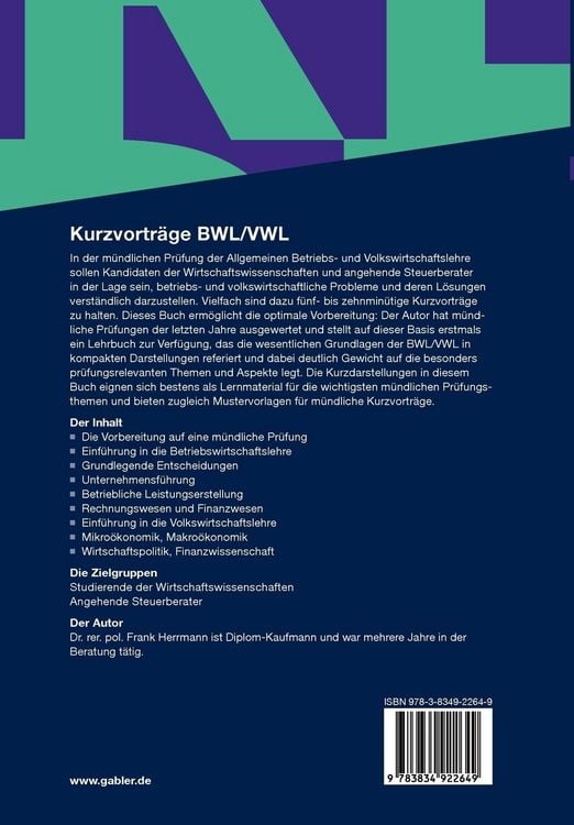 Produktbild: Kurzvortr&auml;ge BWL/VWL
