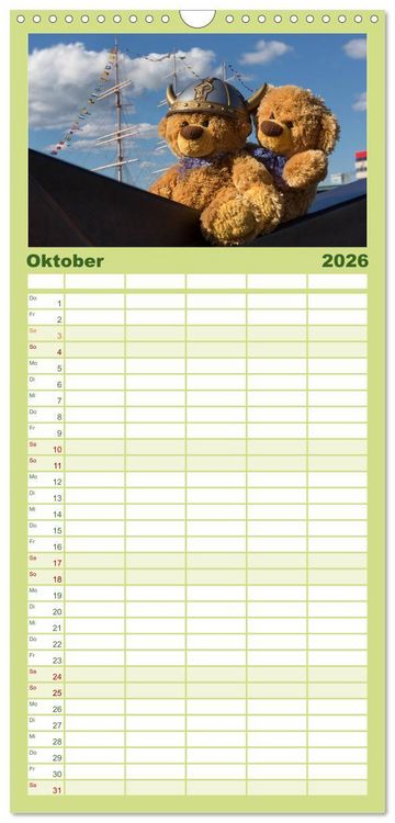 Produktbild: Familienplaner 2026 - Travelling Teddy mit 5 Spalten (Wandkalender, 21 x 45 cm) CALVENDO