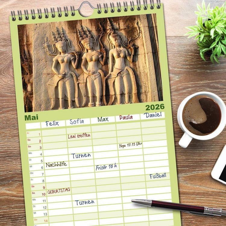 Produktbild: Familienplaner 2026 - Kambodscha &bull; Angkor Wat mit 5 Spalten (Wandkalender, 21 x 45 cm) CALVENDO