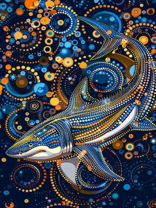 Produktbild: CALVENDO Puzzle Hai im Stile der Aborigine-Kunst | 1000 Teile Lege-Gr&ouml;&szlig;e 64x48cm Foto-Puzzle f&uuml;r gl&uuml;ckliche Stunden
