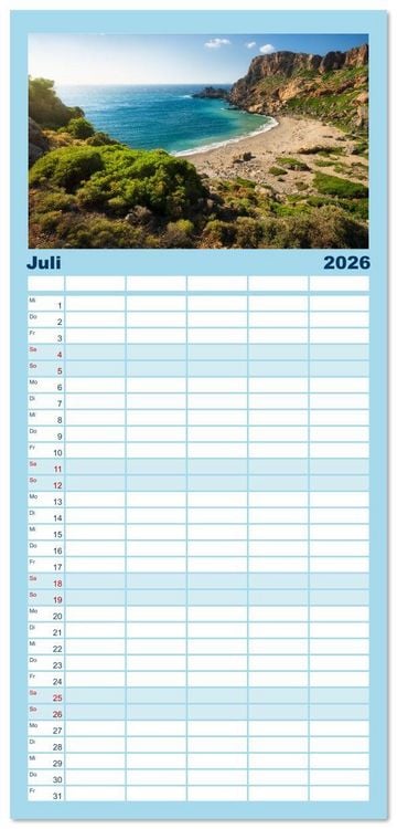 Produktbild: Familienplaner 2026 - Im Rhythmus der Wellen - Ein Jahr am Meer mit 5 Spalten (Wandkalender, 21 x 45 cm) CALVENDO