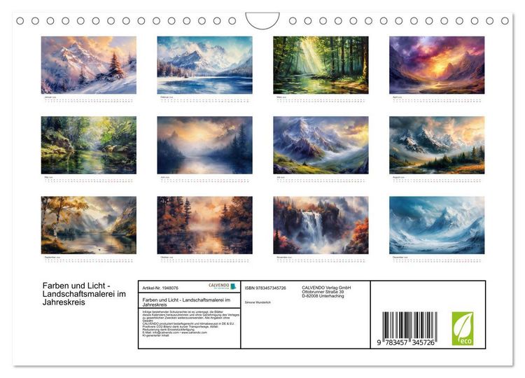 Produktbild: Farben und Licht - Landschaftsmalerei im Jahreskreis (Wandkalender 2026 DIN A4 quer), CALVENDO Monatskalender