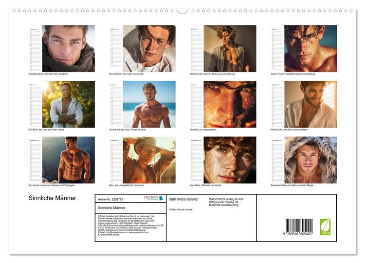 Produktbild: Sinnliche M&auml;nner (hochwertiger Premium Wandkalender 2027 DIN A2 quer), Kunstdruck in Hochglanz