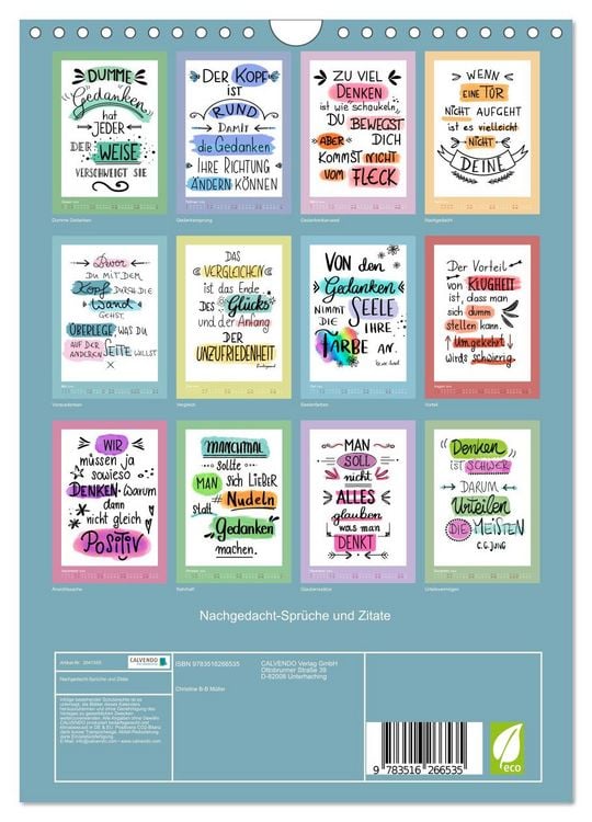 Produktbild: Nachgedacht-Spr&uuml;che und Zitate (Wandkalender 2026 DIN A4 hoch), CALVENDO Monatskalender