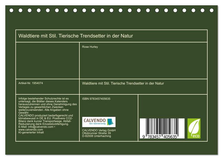 Produktbild: Waldtiere mit Stil. Tierische Trendsetter in der Natur (Tischkalender 2026 DIN A5 quer), CALVENDO Monatskalender