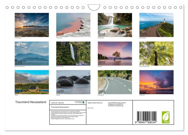 Produktbild: Traumland Neuseeland (Wandkalender 2026 DIN A4 quer), CALVENDO Monatskalender