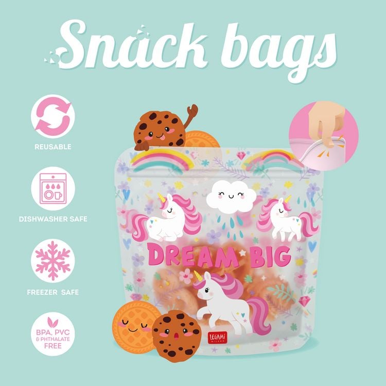 Produktbild: Legami 3er Set wiederverwendbare Snack Taschen - Einhorn