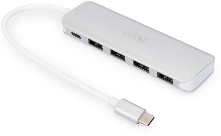 Produktbild: Digitus DA-70242-1 USB-Hub 4+1 Port USB-A USB 3.0 5 GBit/s mit Schnellladeport, mit USB-C&reg; Stecker, mit Aluminiumgeh&auml;use Silber DA-70242-1