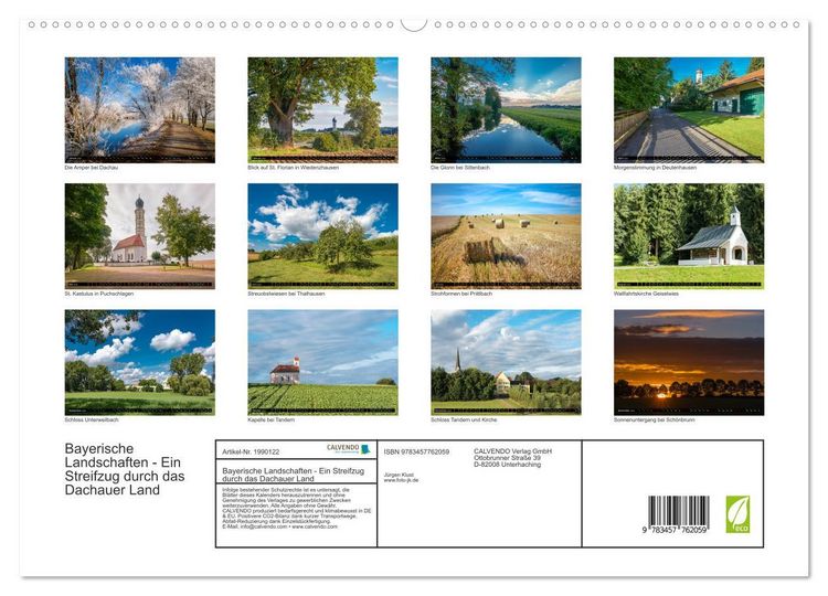 Produktbild: Bayerische Landschaften - Ein Streifzug durch das Dachauer Land (hochwertiger Premium Wandkalender 2026 DIN A2 quer), Kunstdruck in Hochglanz