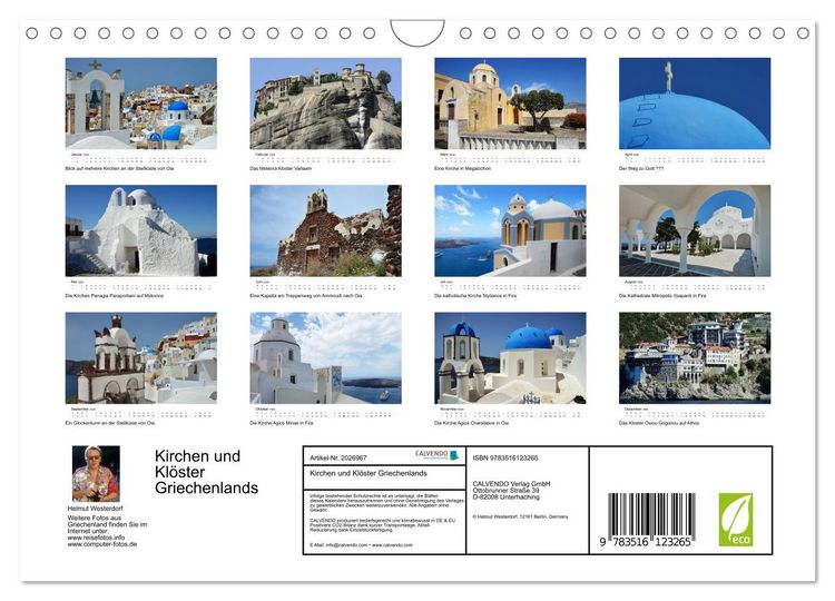 Produktbild: Kirchen und Kl&ouml;ster Griechenlands (Wandkalender 2026 DIN A4 quer), CALVENDO Monatskalender