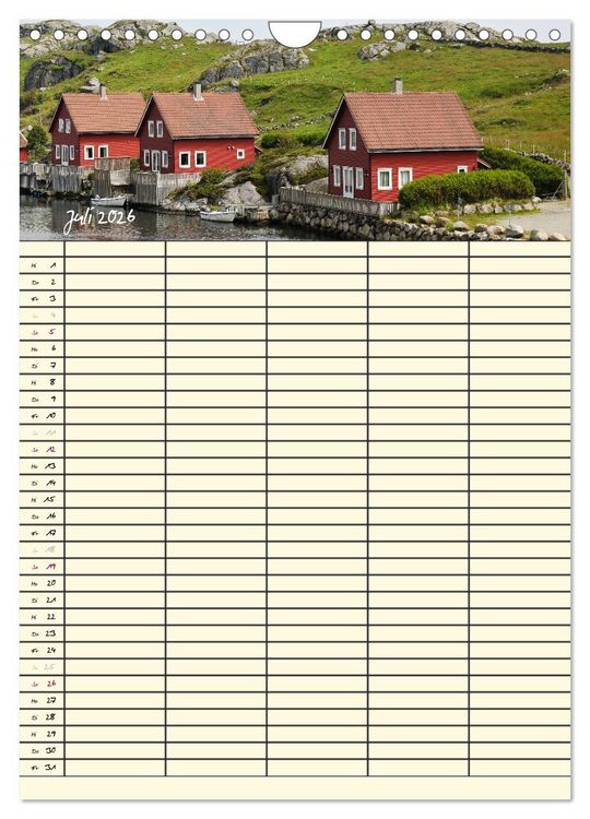 Produktbild: Familienplaner Norwegen (Wandkalender 2026 DIN A4 hoch), CALVENDO Monatskalender