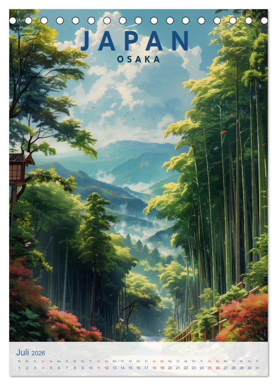 Produktbild: Japan - Old School Poster Style (Tischkalender 2026 DIN A5 hoch), CALVENDO Monatskalender