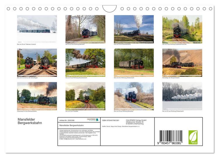 Produktbild: Mansfelder Bergwerksbahn (Wandkalender 2026 DIN A4 quer), CALVENDO Monatskalender