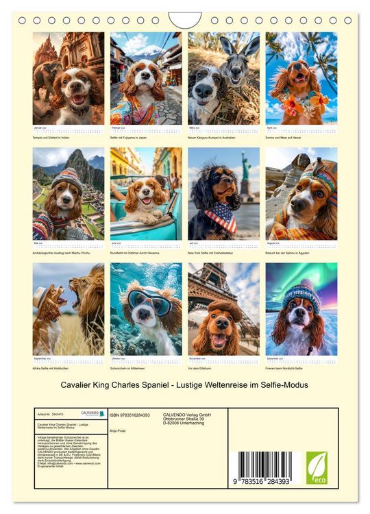 Produktbild: Cavalier King Charles Spaniel - Lustige Weltenreise im Selfie-Modus (Wandkalender 2026 DIN A4 hoch), CALVENDO Monatskalender