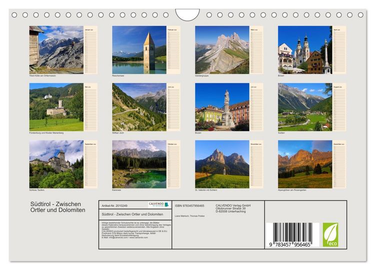 Produktbild: S&uuml;dtirol - Zwischen Ortler und Dolomiten (Wandkalender 2026 DIN A4 quer), CALVENDO Monatskalender