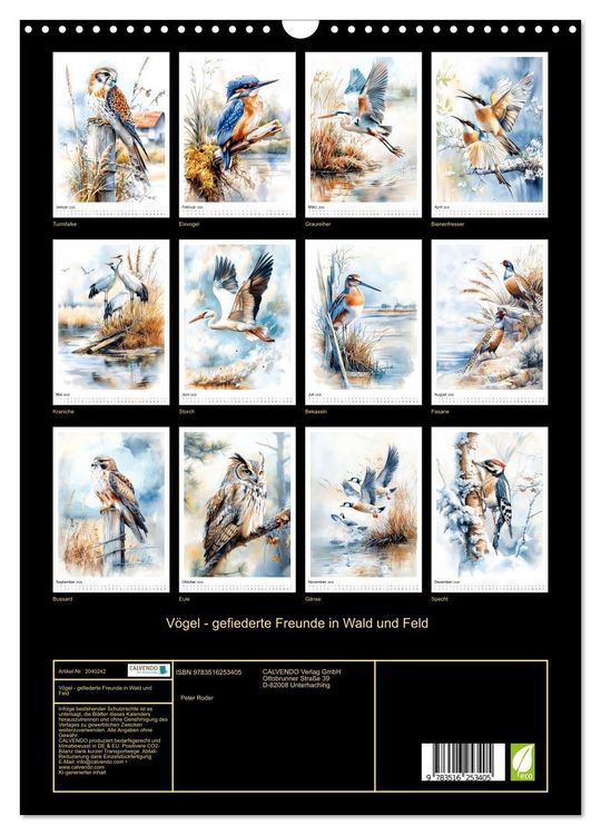 Produktbild: V&ouml;gel - gefiederte Freunde in Wald und Feld (Wandkalender 2026 DIN A3 hoch), CALVENDO Monatskalender