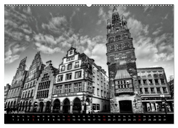 Produktbild: M&uuml;nster in schwarz-wei&szlig; gesehen (hochwertiger Premium Wandkalender 2026 DIN A2 quer), Kunstdruck in Hochglanz