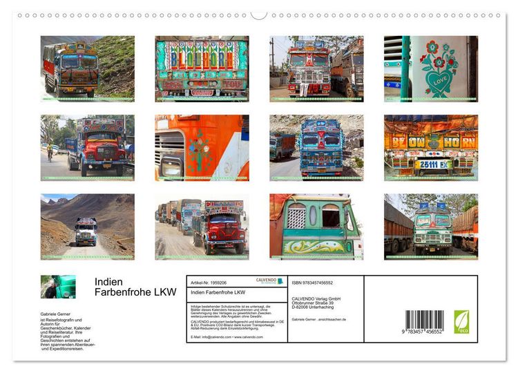 Produktbild: Indien Farbenfrohe LKW (hochwertiger Premium Wandkalender 2026 DIN A2 quer), Kunstdruck in Hochglanz