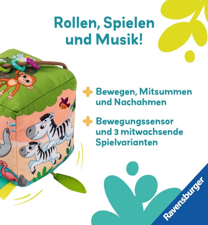 Produktbild: Play+ Motorik-Musik-Spiel-W&uuml;rfel: Wilde Tiere - ab 6 Monate