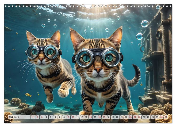 Produktbild: Katzen unter Wasser (Wandkalender 2026 DIN A3 quer), CALVENDO Monatskalender