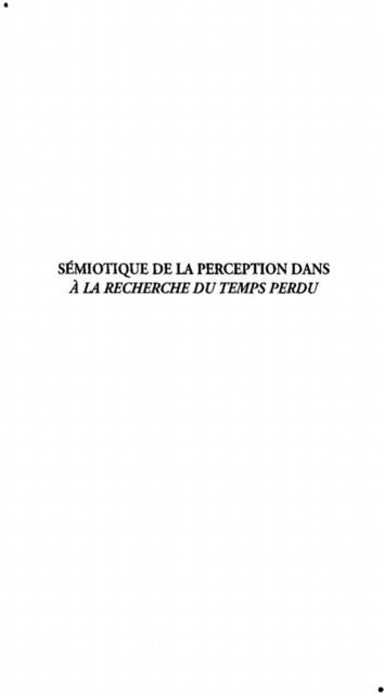 Produktbild: Semiotique De La Perception Dans &quote; a La Recherche Du Temps Perdu &quote; De Marcel Proust