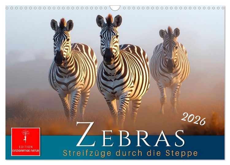Produktbild: Zebras - Streifz&uuml;ge durch die Steppe (Wandkalender 2026 DIN A3 quer), CALVENDO Monatskalender