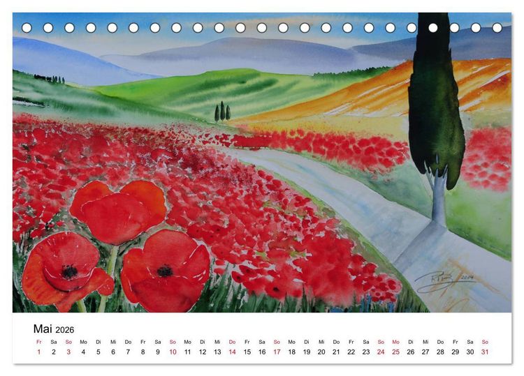 Produktbild: Landschafts-Aquarelle 2026 Roswita Ilona Baumann (Tischkalender 2026 DIN A5 quer), CALVENDO Monatskalender