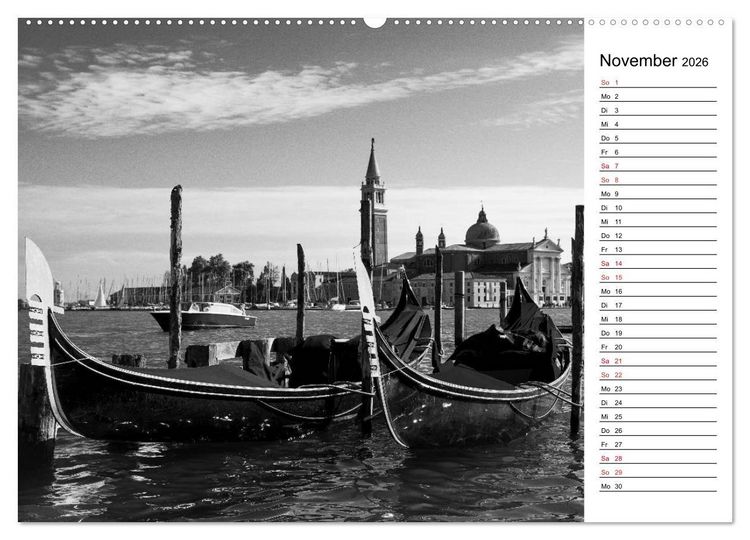 Produktbild: Venedig schwarz-wei&szlig; (Wandkalender 2026 DIN A2 quer), CALVENDO Monatskalender