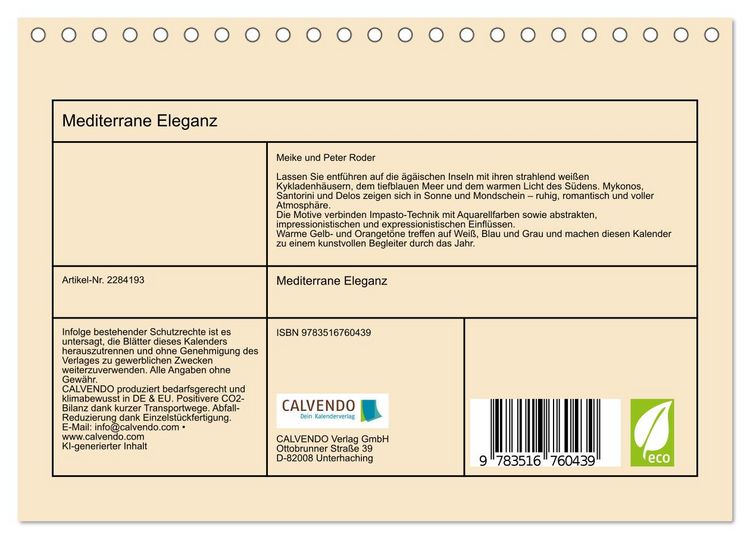 Produktbild: Mediterrane Eleganz (Tischkalender 2027 DIN A5 quer), CALVENDO Monatskalender