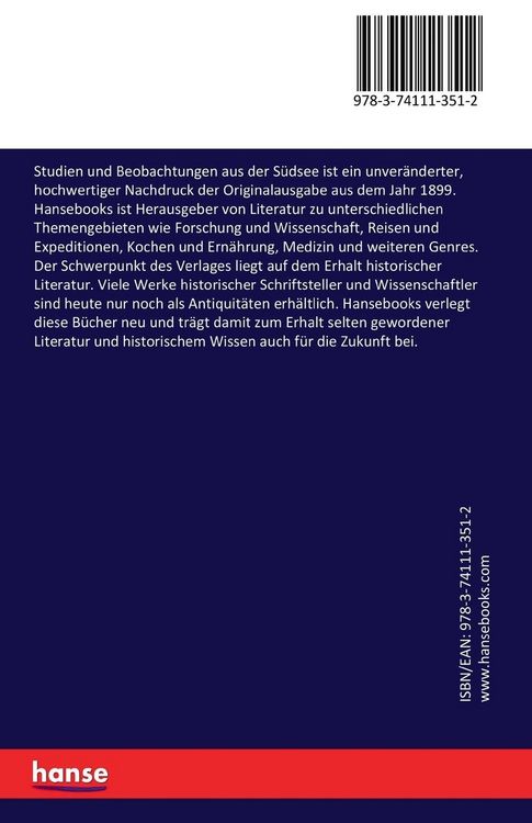 Produktbild: Studien und Beobachtungen aus der S&uuml;dsee