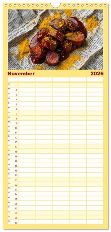Produktbild: Familienplaner 2026 - Currywurst Kalender - Das Berliner Kultgericht f&uuml;r Fleischliebhaber mit 5 Spalten (Wandkalender, 21 x 45 cm) CALVENDO