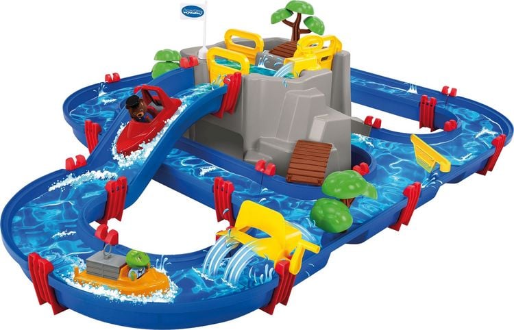 Produktbild: AquaPlay - Wasserbahn Set Bergsee - 42-teiliges Spieleset mit Bergsee, Wasserfall und geheimer H&ouml;hle, Wasserspielspa&szlig; inkl. 3 Tierfiguren, 2 Booten, ab 3 Jahren