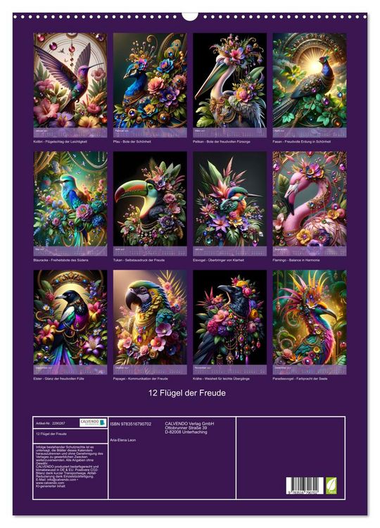Produktbild: 12 Fl&uuml;gel der Freude (Wandkalender 2027 DIN A2 hoch), CALVENDO Monatskalender