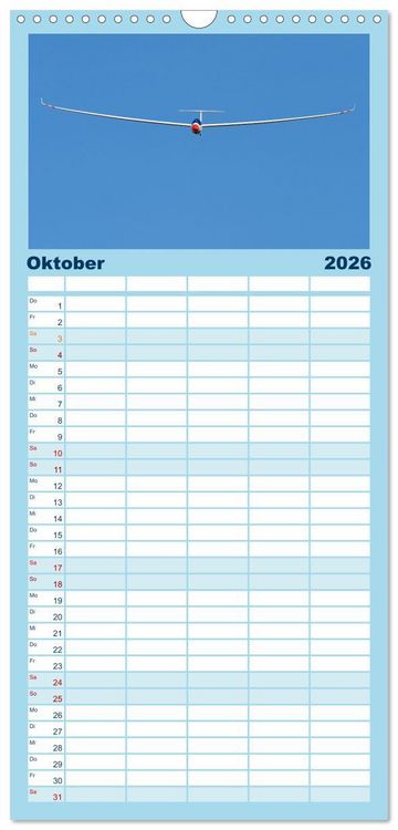 Produktbild: Familienplaner 2026 - Meister in der Schwebe: Segelflugzeuge mit 5 Spalten (Wandkalender, 21 x 45 cm) CALVENDO