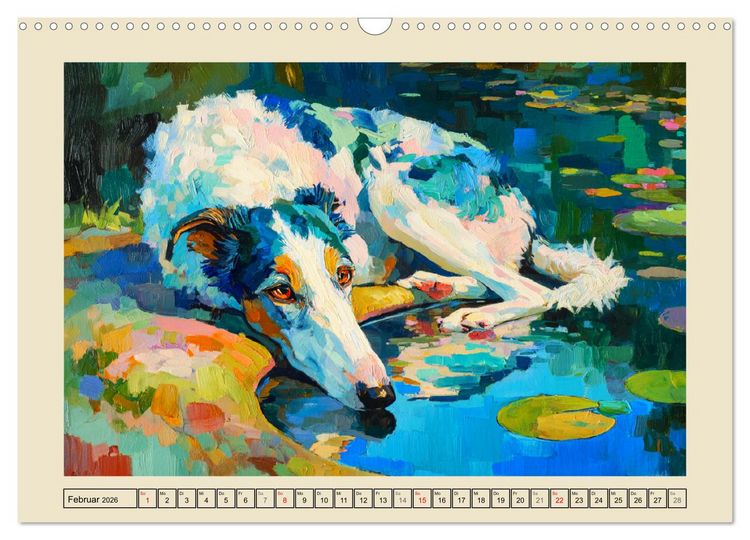 Produktbild: Barsoi im Farbenspiel. Elegante Windhunde in moderner &Ouml;loptik (Wandkalender 2026 DIN A3 quer), CALVENDO Monatskalender