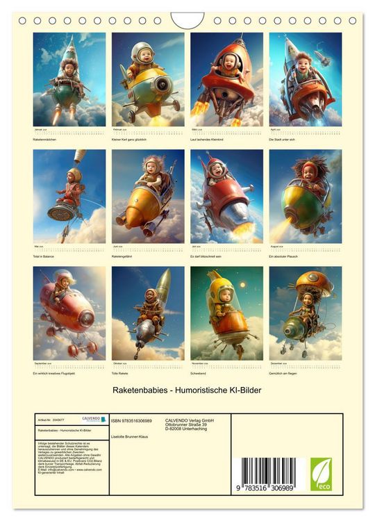 Produktbild: Raketenbabies - Humoristische KI-Bilder (Wandkalender 2026 DIN A4 hoch), CALVENDO Monatskalender