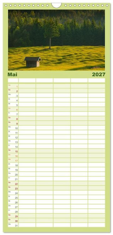 Produktbild: Familienplaner 2027 - Bayerische Landschaften mit 5 Spalten (Wandkalender, 21 x 45 cm) CALVENDO