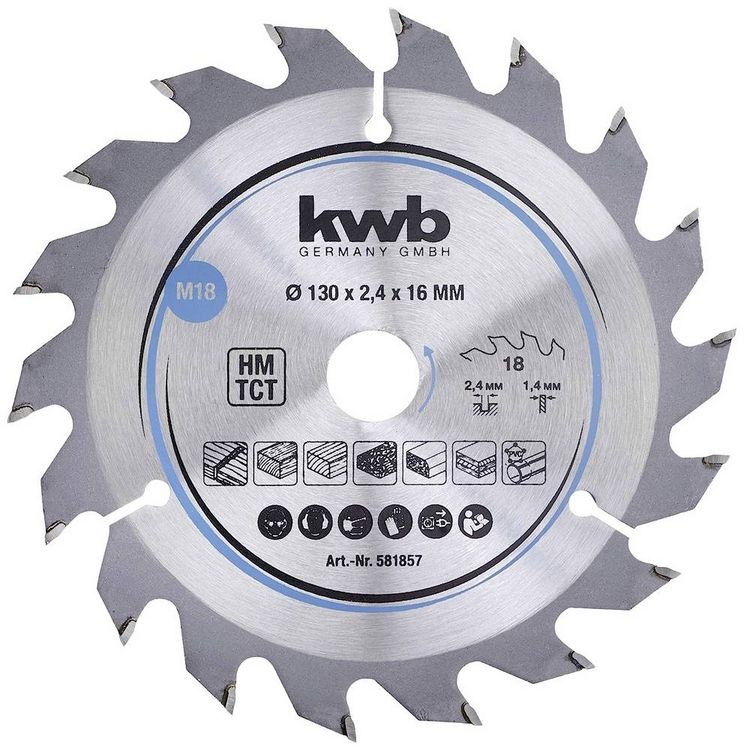 Produktbild: Kwb 581857 Hartmetall Kreiss&auml;geblatt 130 x 16mm 1St.