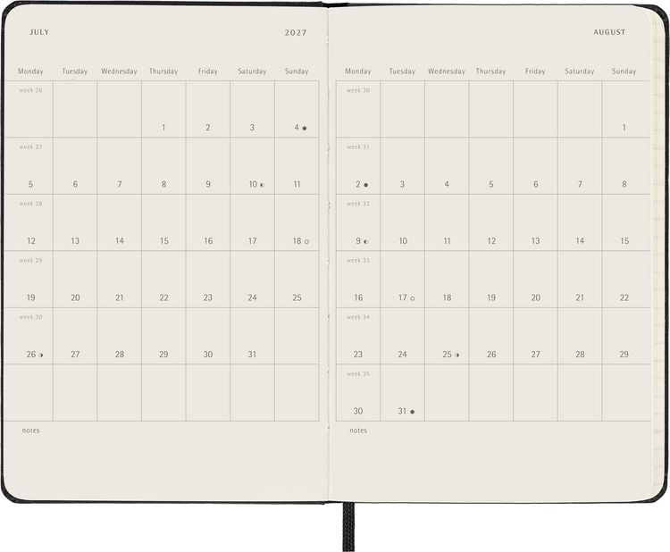 Produktbild: Moleskine 12 Monate Wochenkalender 2027, Pocket/A6, 1 Wo = 2 Seiten, vertikal, fester Einband, Schwarz