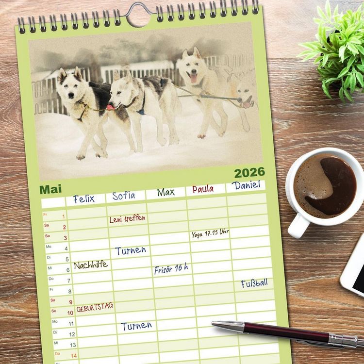 Produktbild: Familienplaner 2026 - Schlittenhunde 2026 mit 5 Spalten (Wandkalender, 21 x 45 cm) CALVENDO
