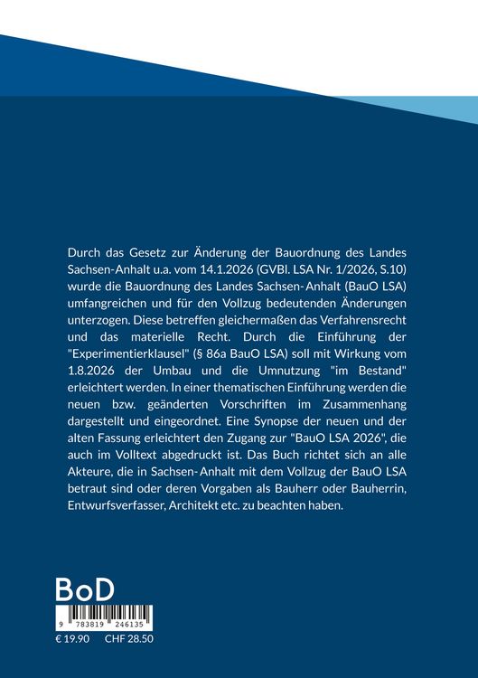 Produktbild: Bauordnung des Landes Sachsen-Anhalt (BauO LSA 2026)