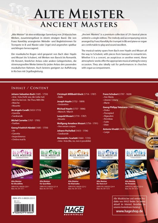 Produktbild: Alte Meister f&uuml;r Trompete in B und Klavier/Orgel