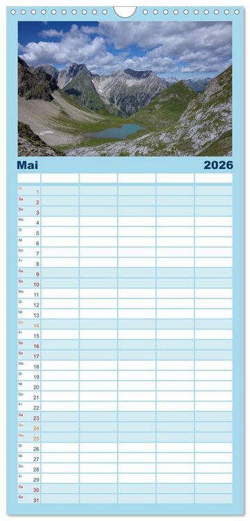 Produktbild: Familienplaner 2026 - Zauber der Berge mit 5 Spalten (Wandkalender, 21 x 45 cm) CALVENDO