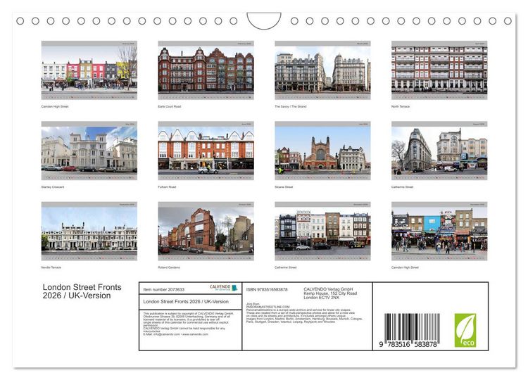 Produktbild: London Street Fronts 2026 / UK-Version (Wall Calendar 2026 DIN A4 landscape), CALVENDO 12 Month Wall Calendar