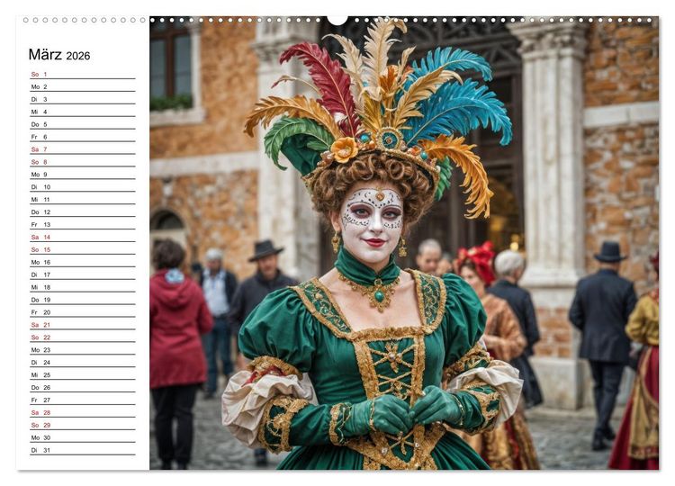 Produktbild: M&auml;rchenhafte Maskerade KI - Karnevalserlebnis in Venedig (Wandkalender 2026 DIN A2 quer), CALVENDO Monatskalender