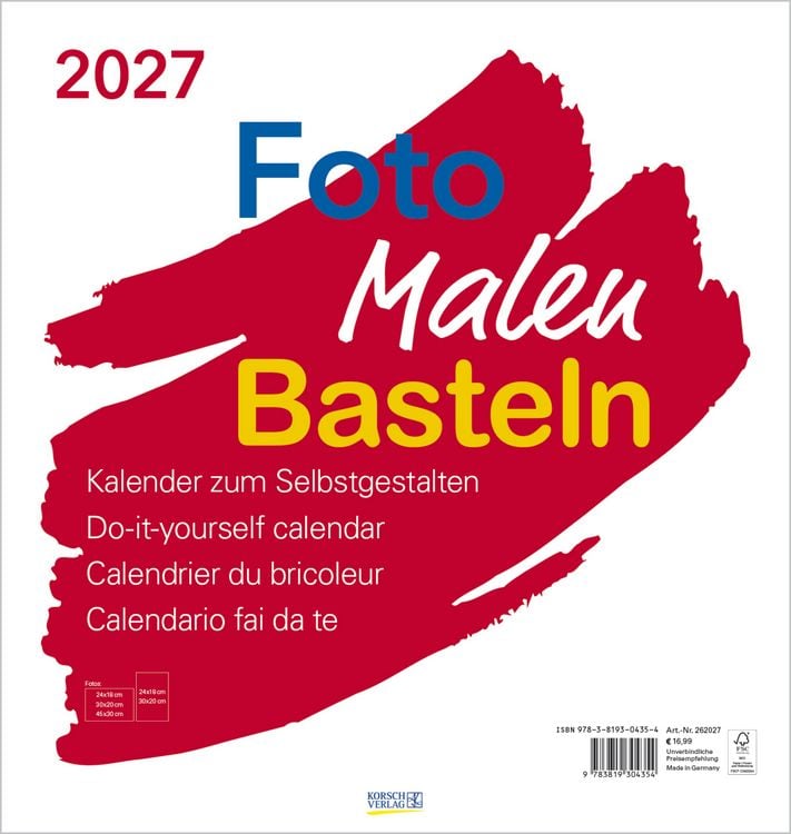 Produktbild: Foto-Malen-Basteln Bastelkalender wei&szlig; gro&szlig; 2027